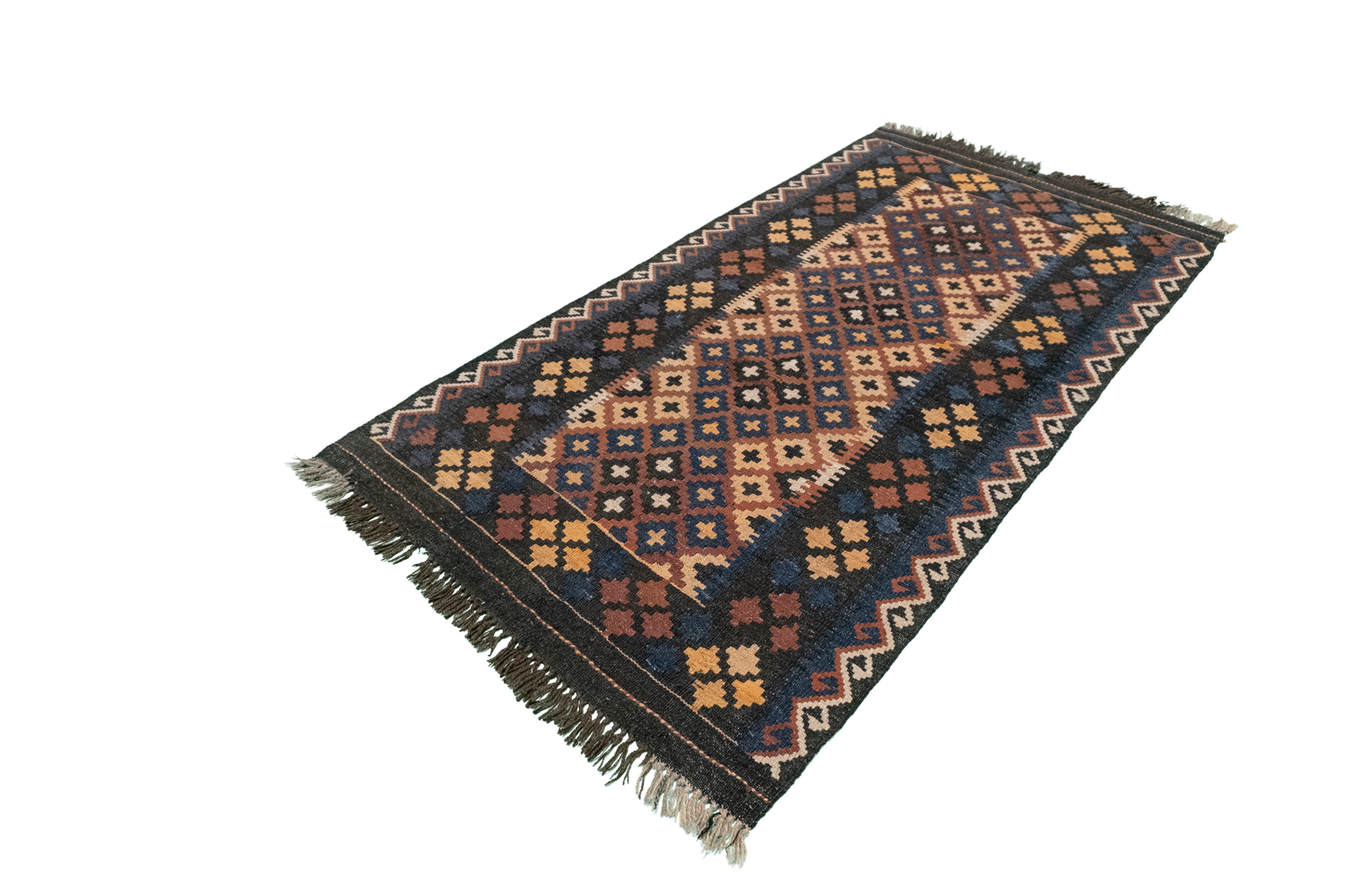 W 3.4 L 6.3 Kilim 100% Wool Hand-Woven All-Over Design - 16193