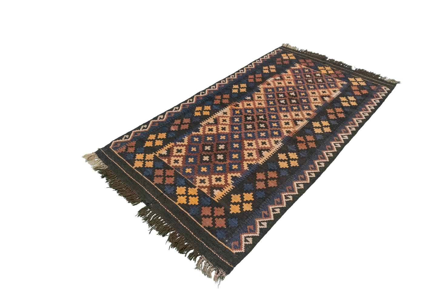 W 3.4 L 6.3 Kilim 100% Wool Hand-Woven All-Over Design - 16193