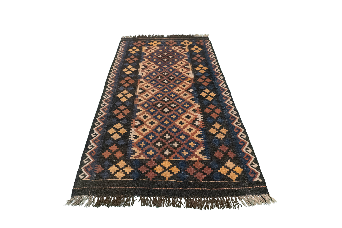 W 3.4 L 6.3 Kilim 100% Wool Hand-Woven All-Over Design - 16193