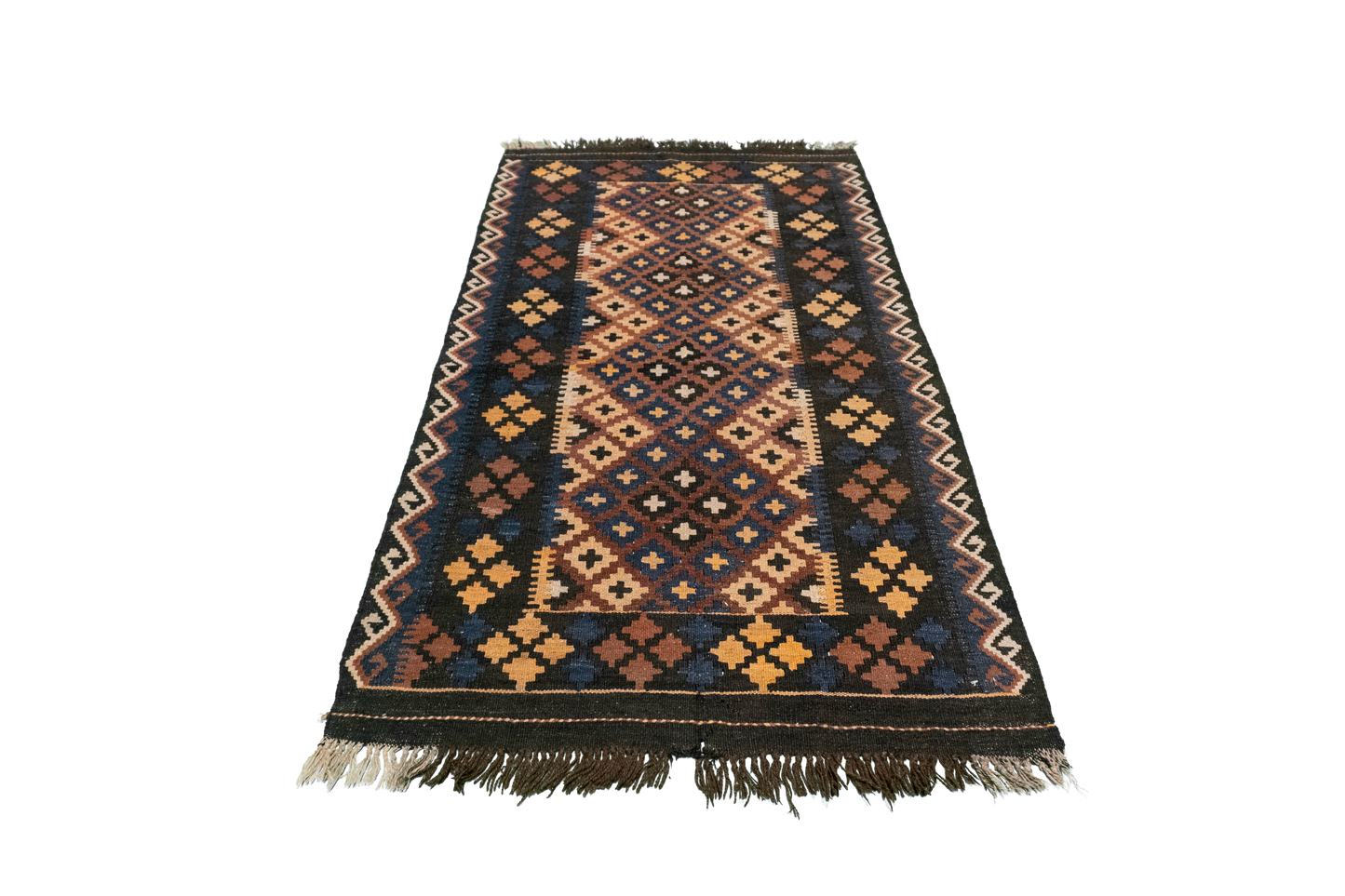W 3.4 L 6.3 Kilim 100% Wool Hand-Woven All-Over Design - 16193