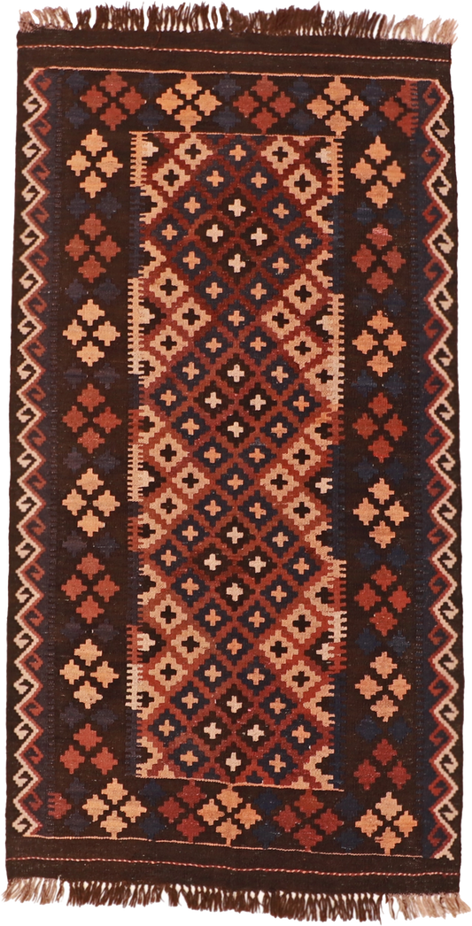 W 3.4 L 6.3 Kilim 100% Wool Hand-Woven All-Over Design - 16193
