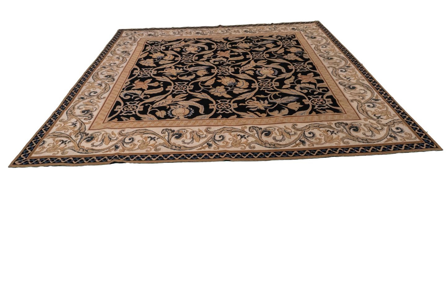 W 7.11 - L 7.11 - Needle Point Wool Floral Square - Finest Hand-Made Quality Wool - 16212