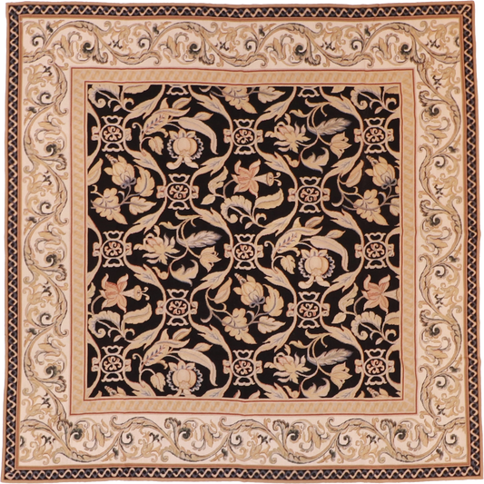 W 7.11 L 7.11 Needle Point 100% Wool Hand-Woven Floral Square Design - 16212