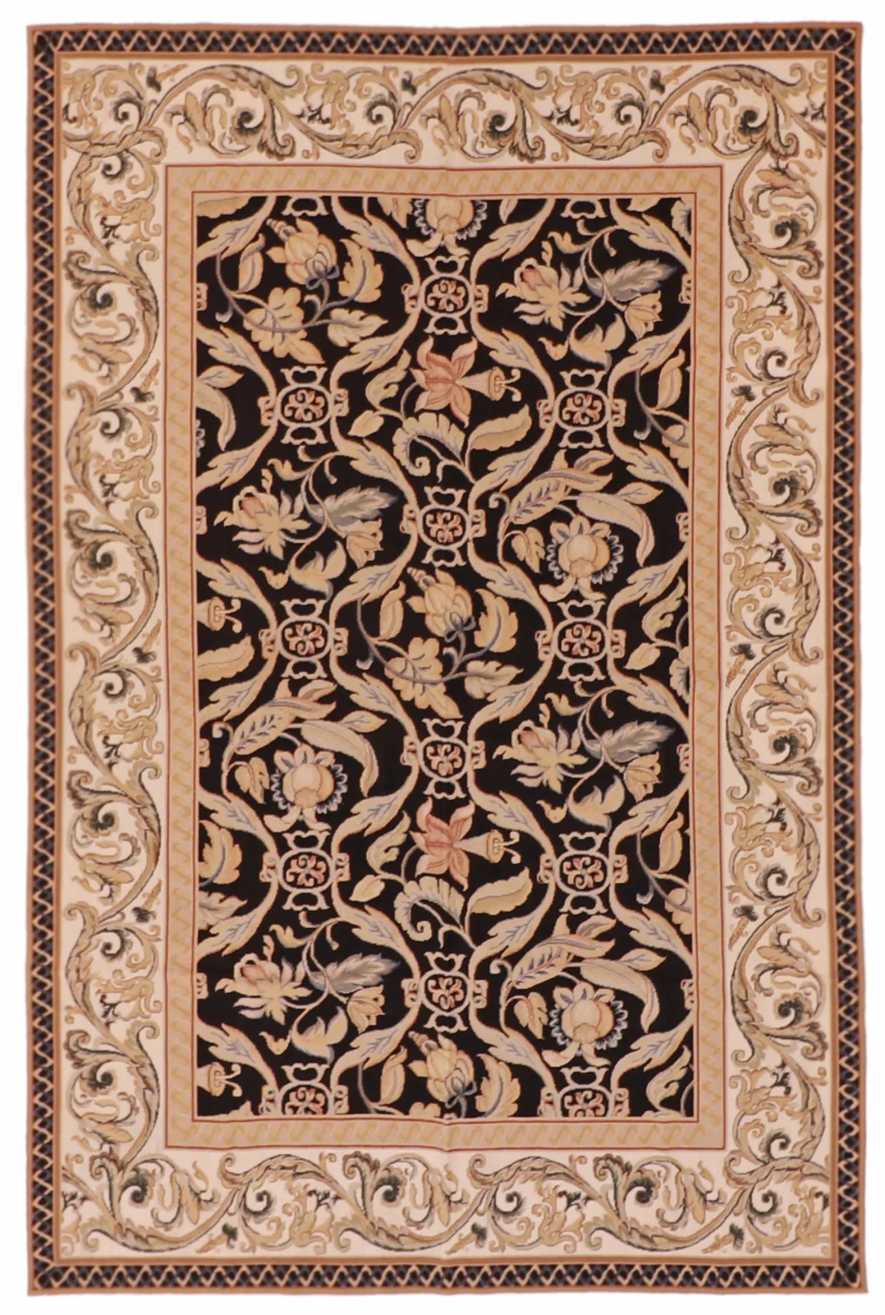 W 5.11 - L 9.1 - Needle Point Fine All Over Rectangle - Finest Hand-Made Quality Wool - 16214