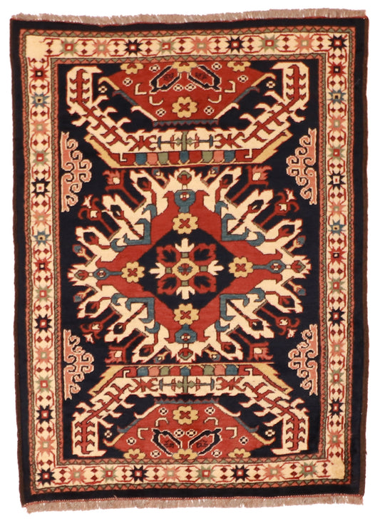 W 3.4 L 4.6 Kazak 100% Wool Hand-Woven Geometric Design - 16839