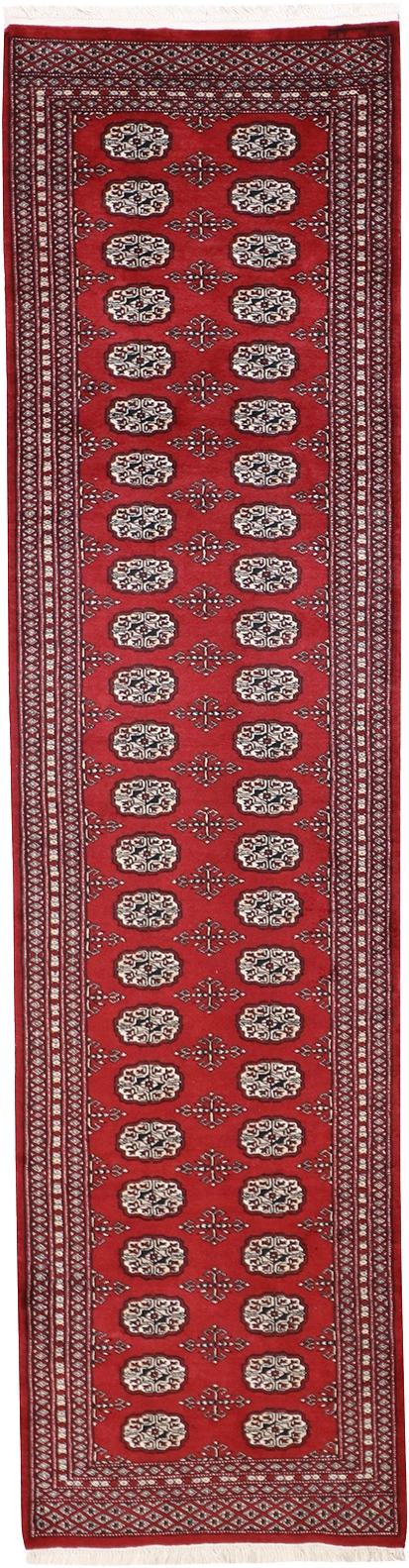 W 2.6 L 9.9 Bokhara Runner 100% Wool Hand-Woven All-Over Design - 17345