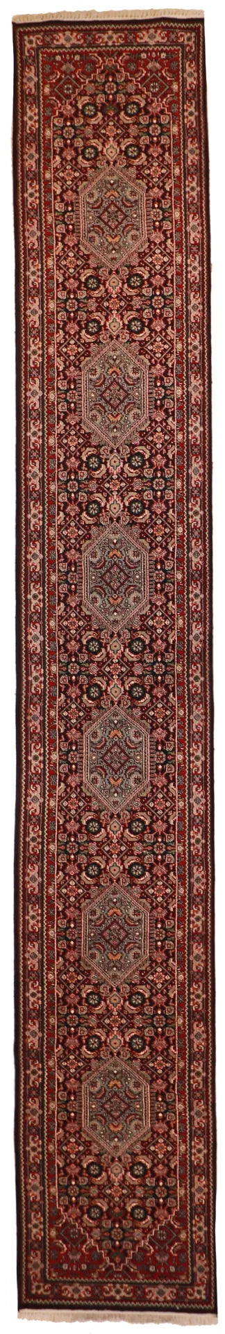 W 2.9 - L 18 - Bijar Wool Geometric Rectangle - Finest Hand-Knotted Quality Wool - 17724