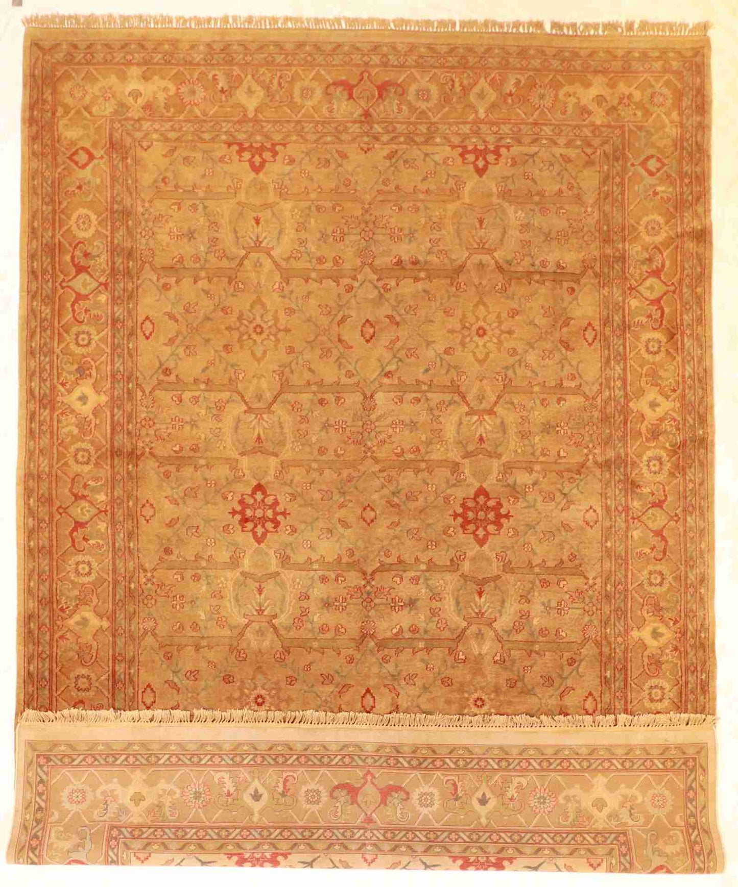 W 10 - L 14.1 - Oushak Fine/Wool Geometric Rectangle - Hand Woven Rug - 18324