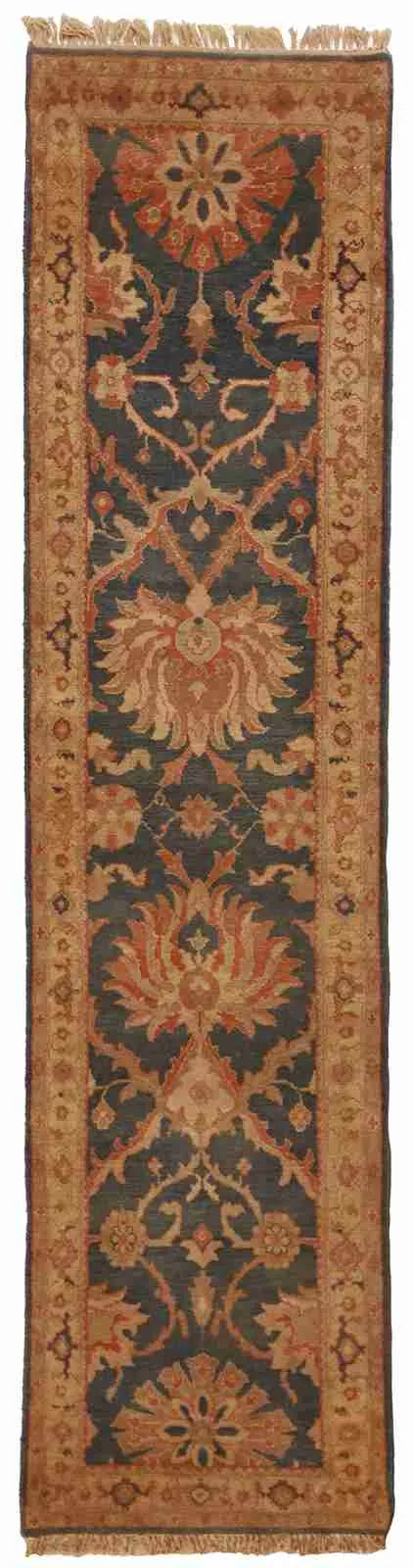 W 2.7 L 10.7 Mashad Runner 100% Wool Hand-Woven Floral Design - 18437