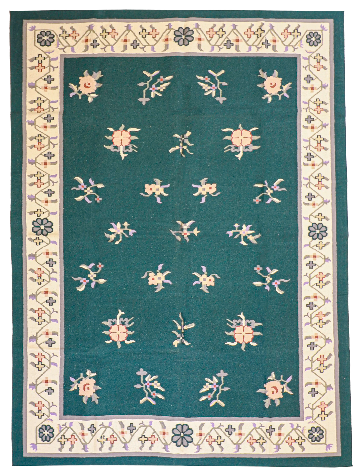 W 9 L 12 Dhurrie 100% Wool Handmade Geometric Design - 18579