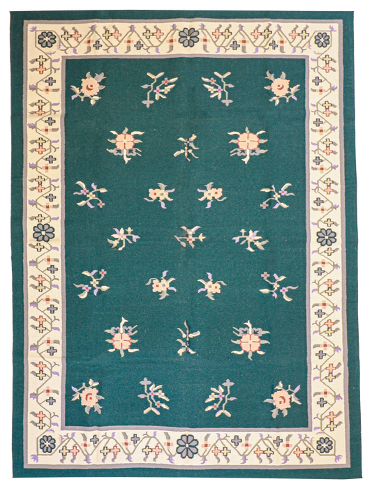 W 9 L 12 Dhurrie 100% Wool Hand-Woven Geometric Design - 18579