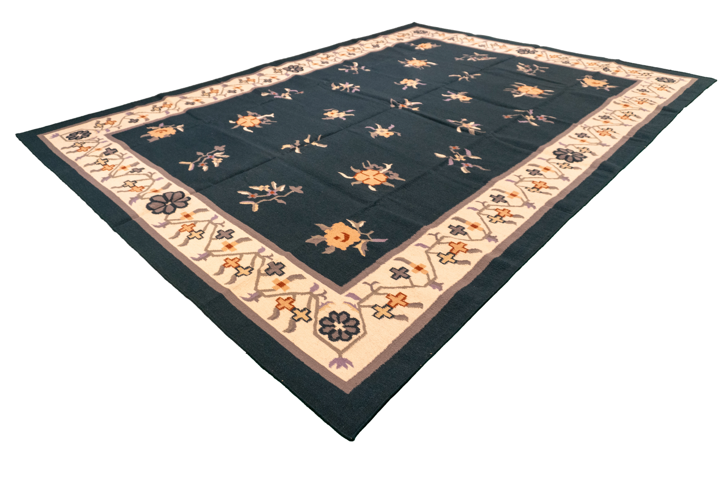 W 9 L 12 Dhurrie 100% Wool Hand-Woven Geometric Design - 18579
