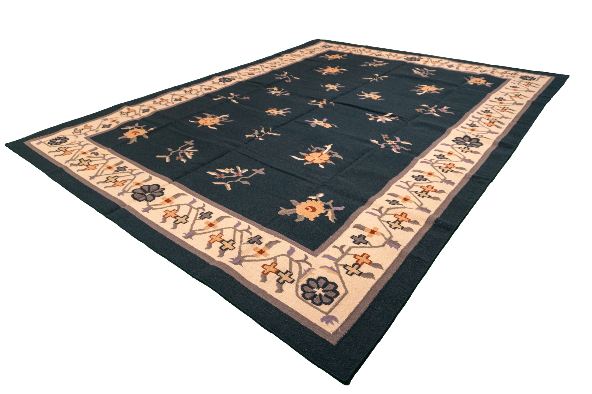 W 9 L 12 Dhurrie 100% Wool Hand-Woven Geometric Design - 18579
