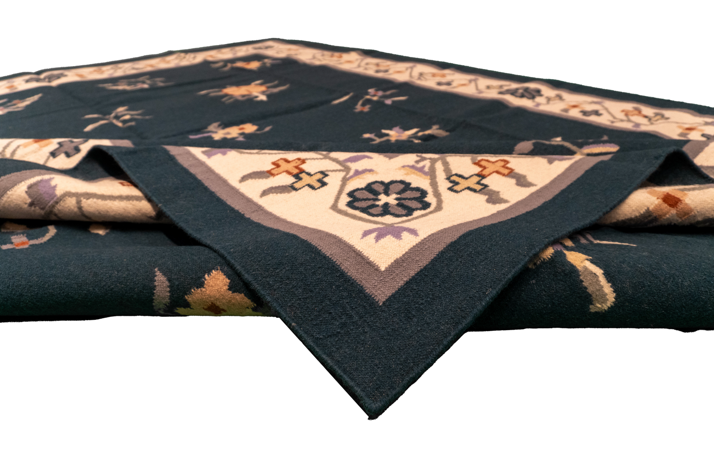 W 9 L 12 Dhurrie 100% Wool Hand-Woven Geometric Design - 18579