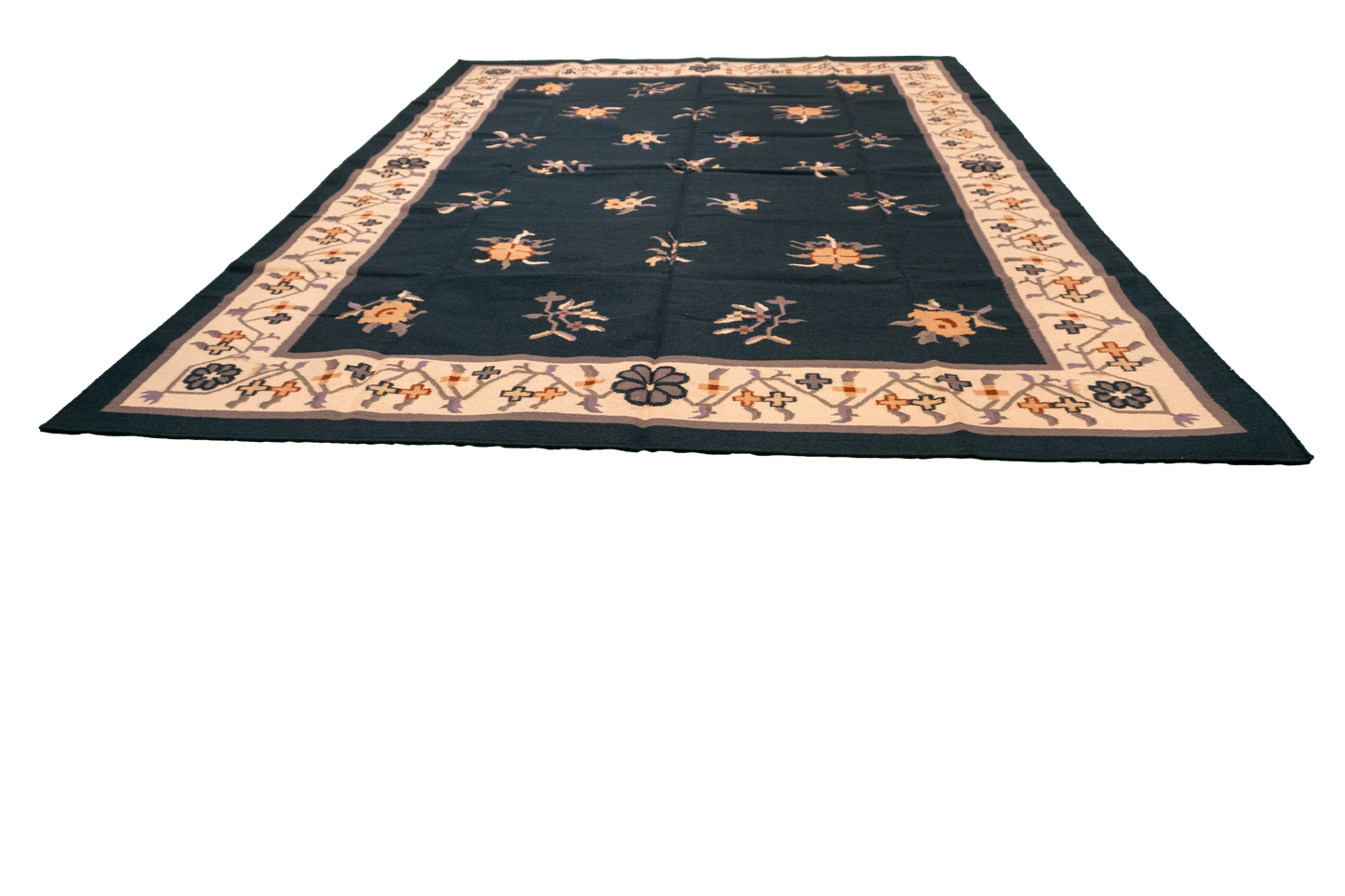 W 9 L 12 Dhurrie 100% Wool Hand-Woven Geometric Design - 18579