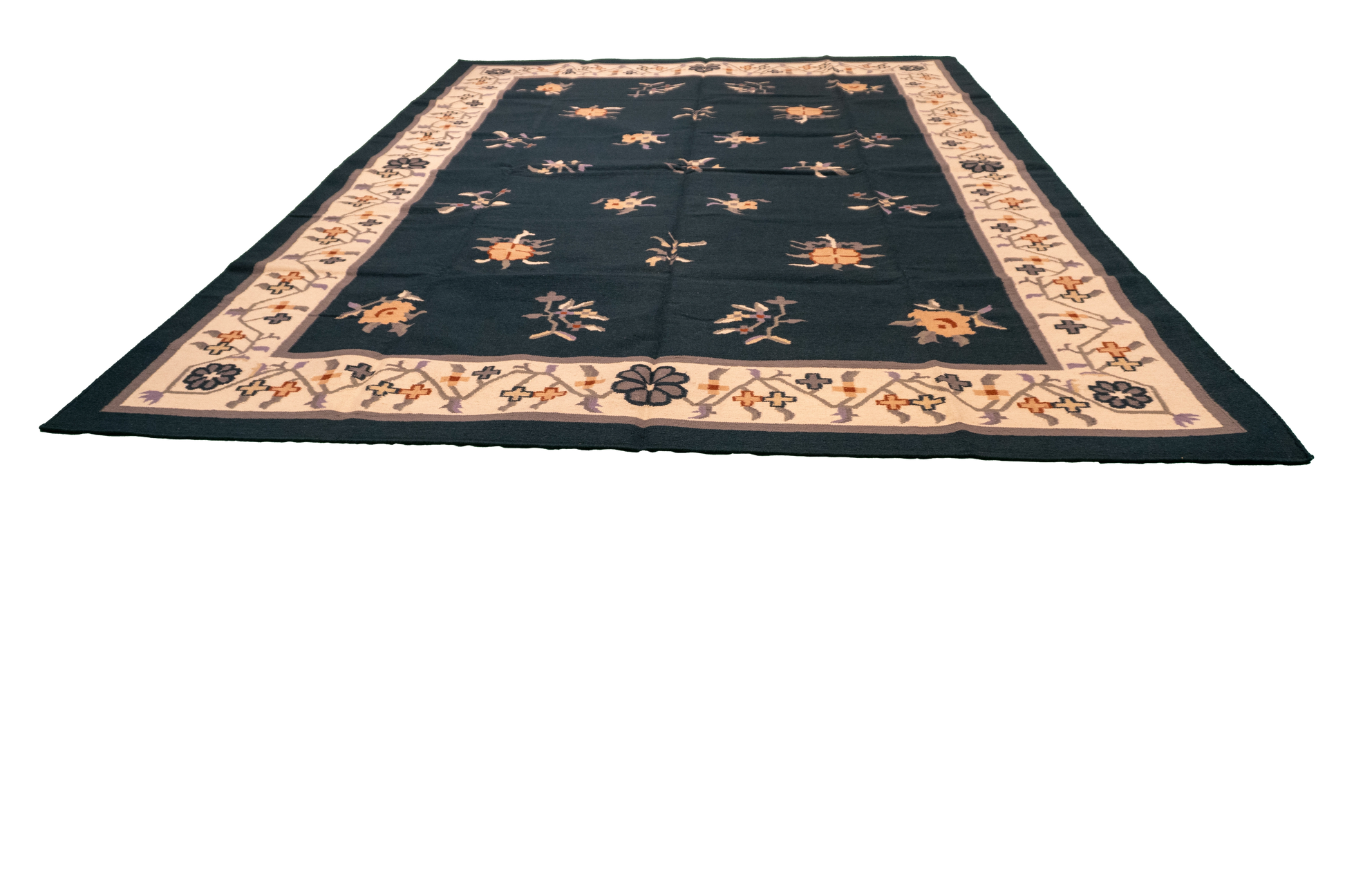 W 9 L 12 Dhurrie 100% Wool Hand-Woven Geometric Design - 18579