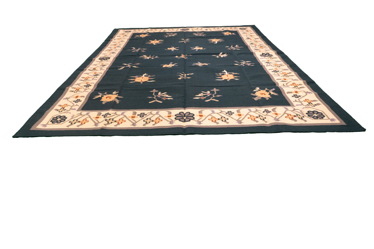 W 9 L 12 Dhurrie 100% Wool Hand-Woven Geometric Design - 18579