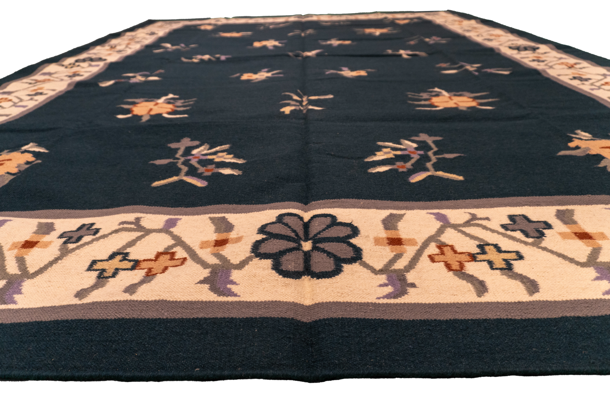 W 9 L 12 Dhurrie 100% Wool Hand-Woven Geometric Design - 18579