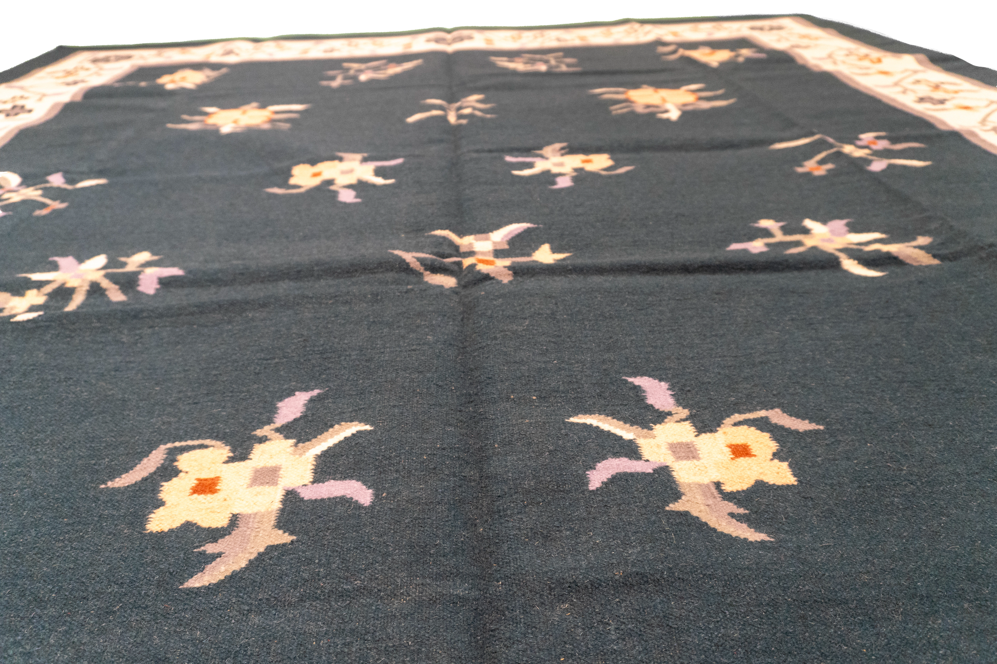 W 9 L 12 Dhurrie 100% Wool Hand-Woven Geometric Design - 18579