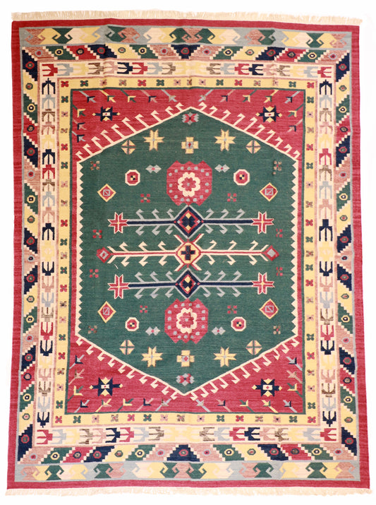 W 9 L 12 Duri 100% Wool Hand-Woven All-Over Design - 18587