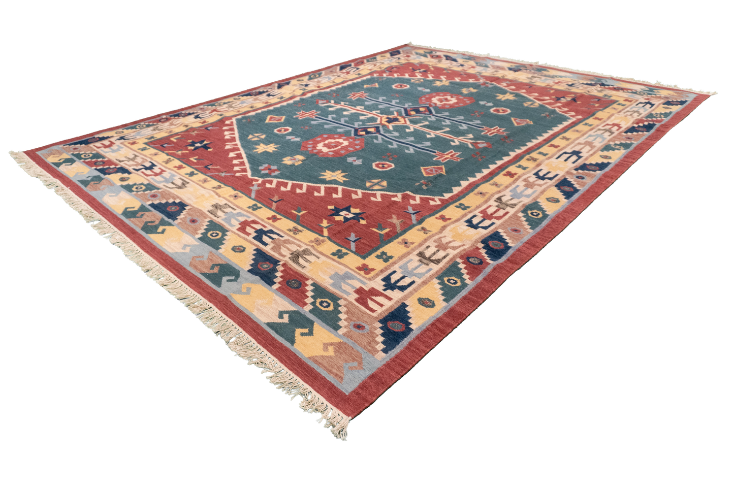 W 9 L 12 Duri 100% Wool Hand-Woven All-Over Design - 18587