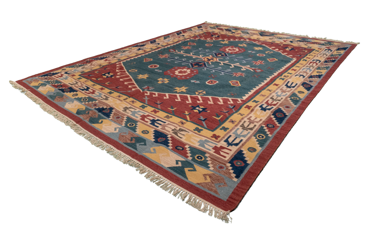 W 9 L 12 Duri 100% Wool Hand-Woven All-Over Design - 18587