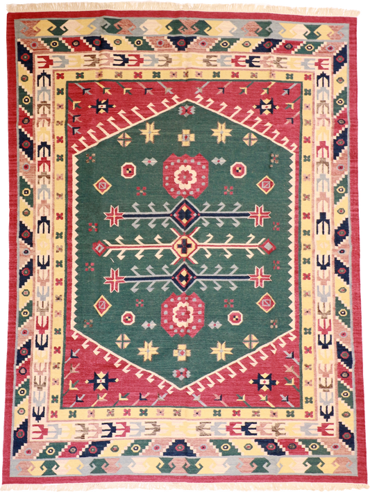 W 9 L 12 Duri 100% Wool Hand-Woven All-Over Design - 18587