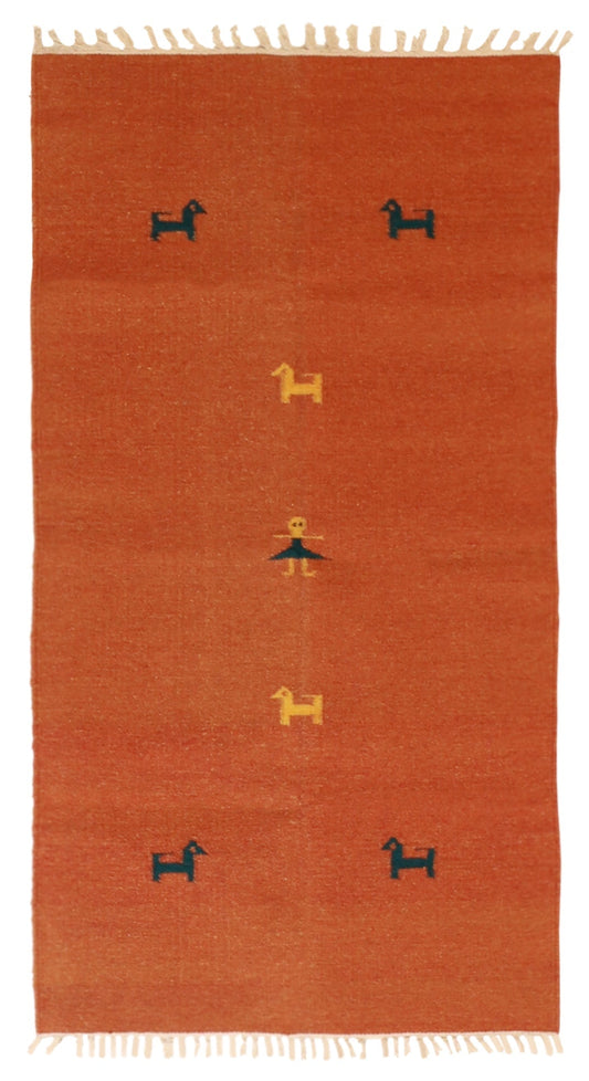 3 x 5  - Kilim Wool Geometric Rectangle - Hand Knotted Rug — 18715