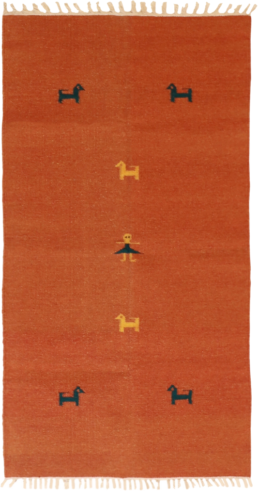 W 3 L 5 Kilim 100% Wool Hand-Woven Geometric Design - 18715