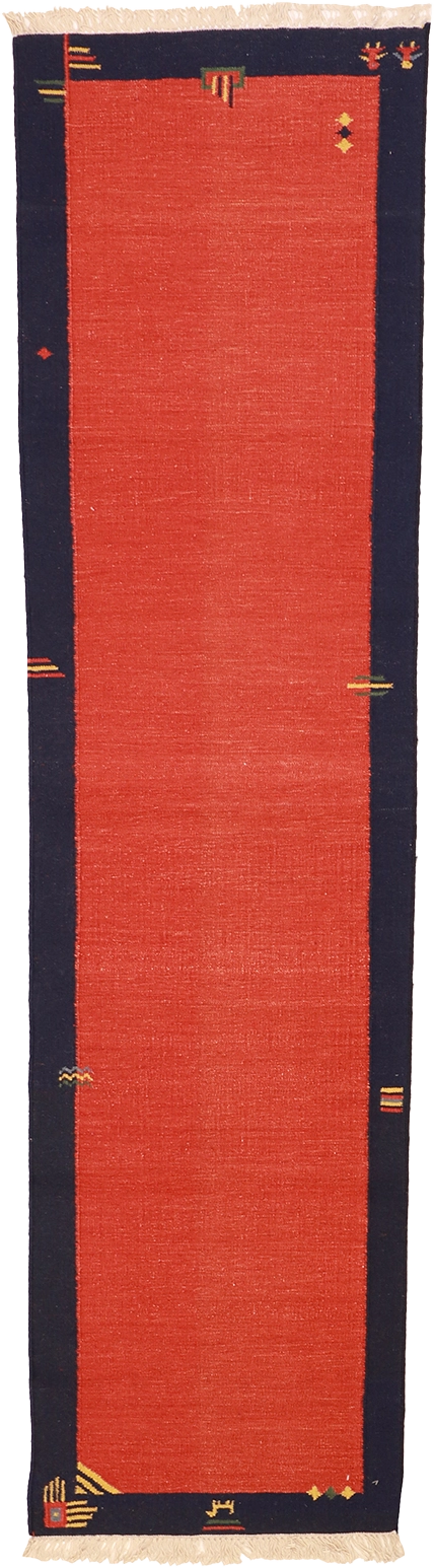 W 2.6 L 10 Kilim Runner 100% Wool Hand-Woven Geometric Design - 18881