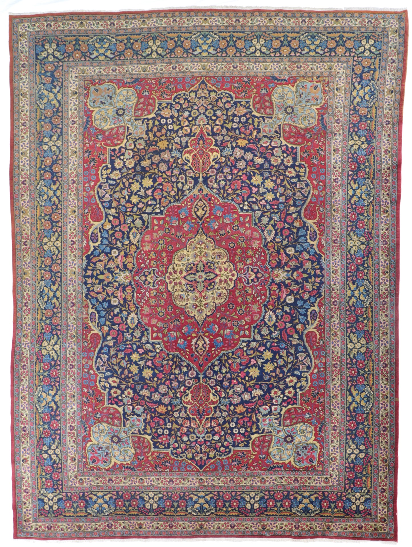 W 10.8 - L 14.5 - Tabriz Wool Floral Rectangle - Finest Hand-Knotted Quality Wool - 19128