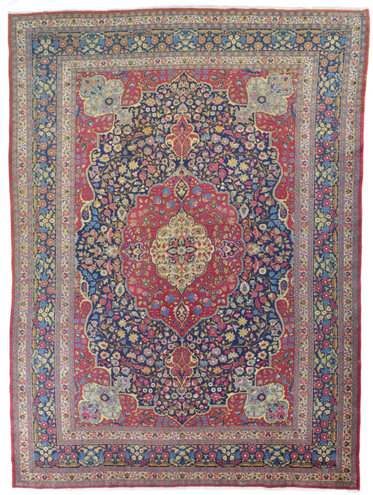 W 10.8 - L 14.5 - Tabriz Wool Floral Rectangle - Finest Hand-Knotted Quality Wool - 19128