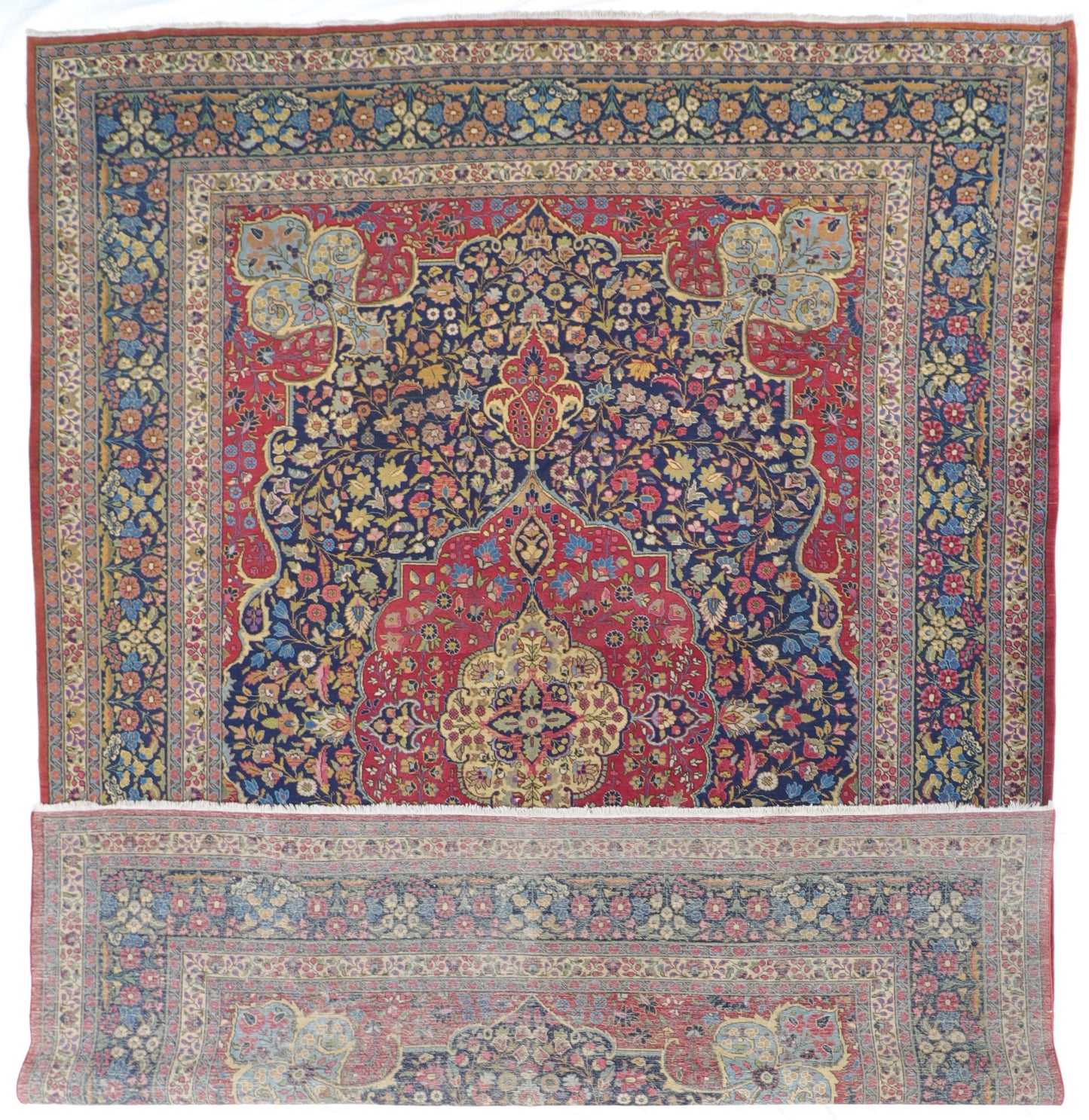 W 10.8 - L 14.5 - Tabriz Wool Floral Rectangle - Finest Hand-Knotted Quality Wool - 19128