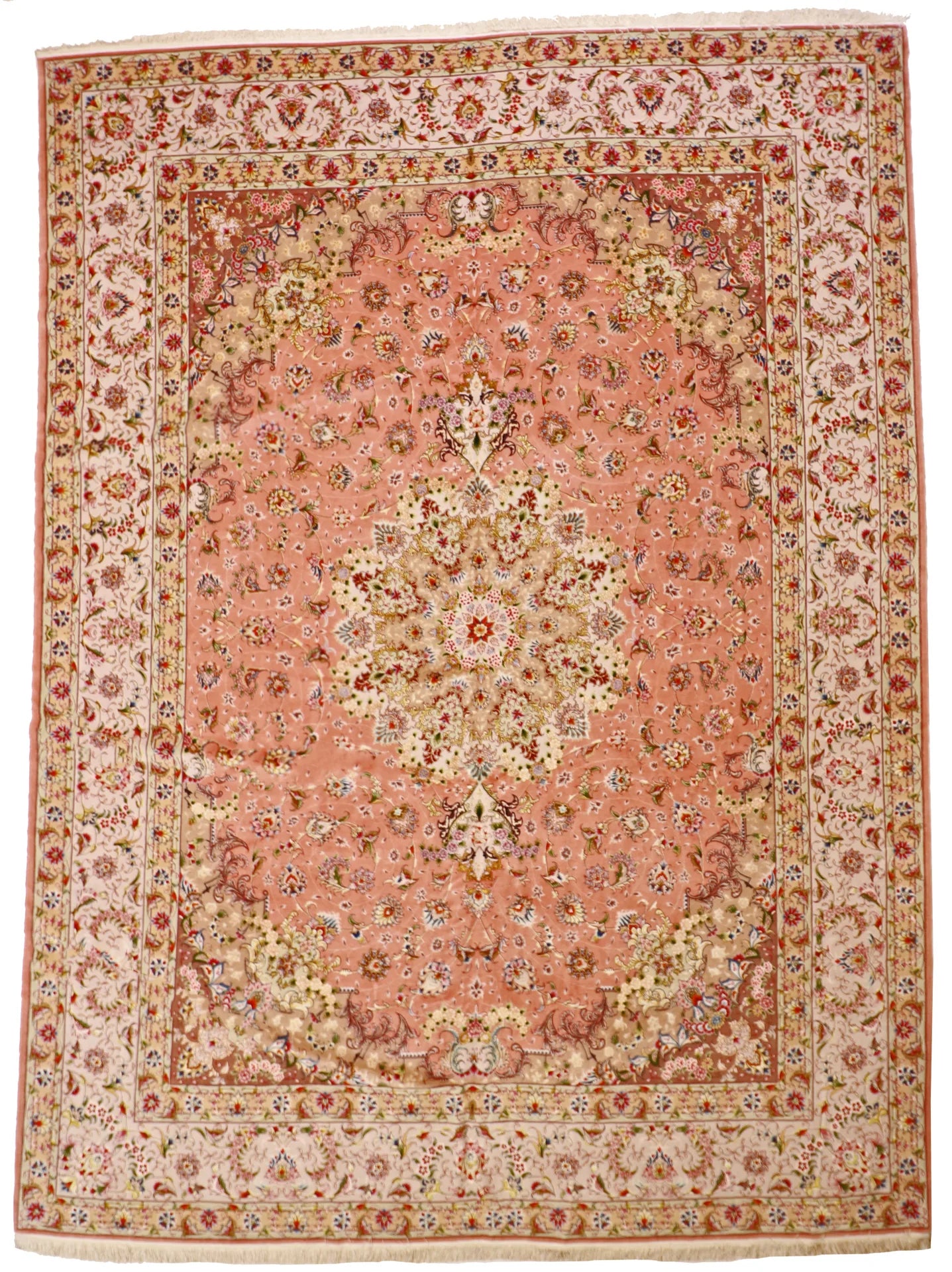 8.2 x 9.8 - Tabriz Fine/Silk Floral Rectangle - Finest Hand-Knotted Quality Wool — 19209
