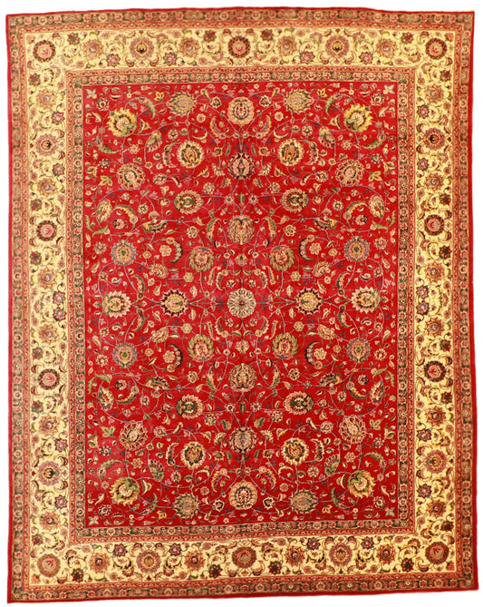 W 9.9 - L 12.5 - Tabriz Fine/Wool All Over Rectangle - Finest Hand-Knotted Quality Wool - 19231