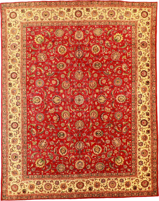 W 9.9 L 12.5 Tabriz 100% Wool Hand-Woven All-Over Design - 19231