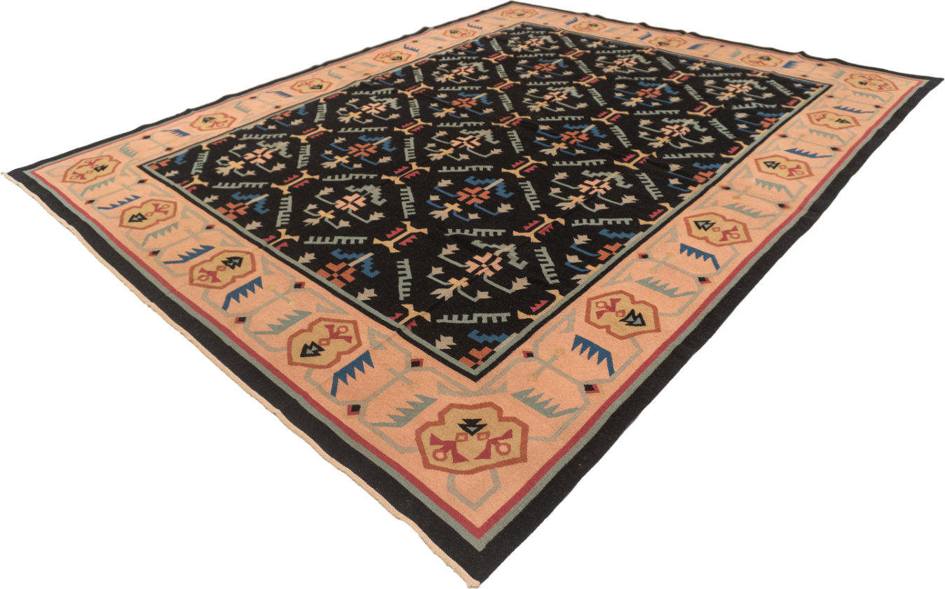 W 8 L 10 Kilim 100% Wool Hand-Woven All-Over Design - 19278