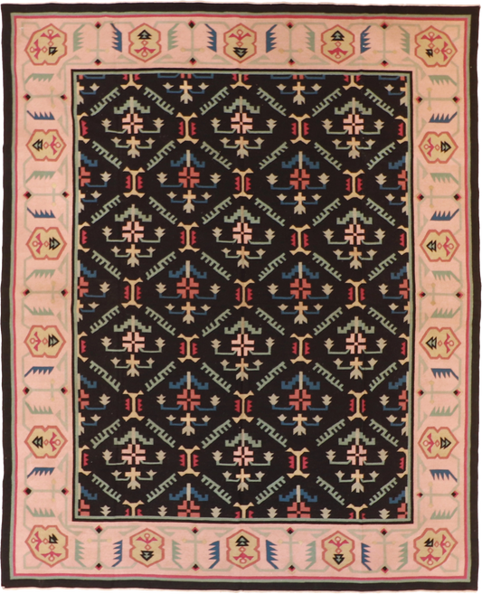 W 8 L 10 Kilim 100% Wool Hand-Woven All-Over Design - 19278