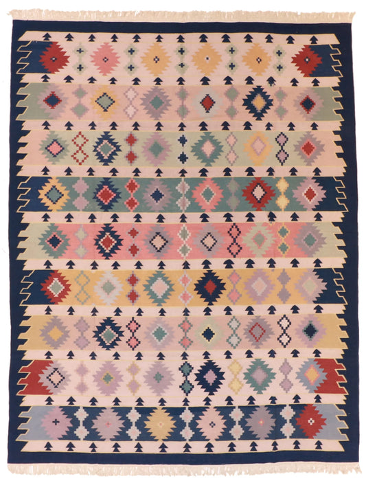 8.2 x 10.5 - Kilim Wool Geometric Rectangle - Finest Hand-Knotted Quality Wool — 19296