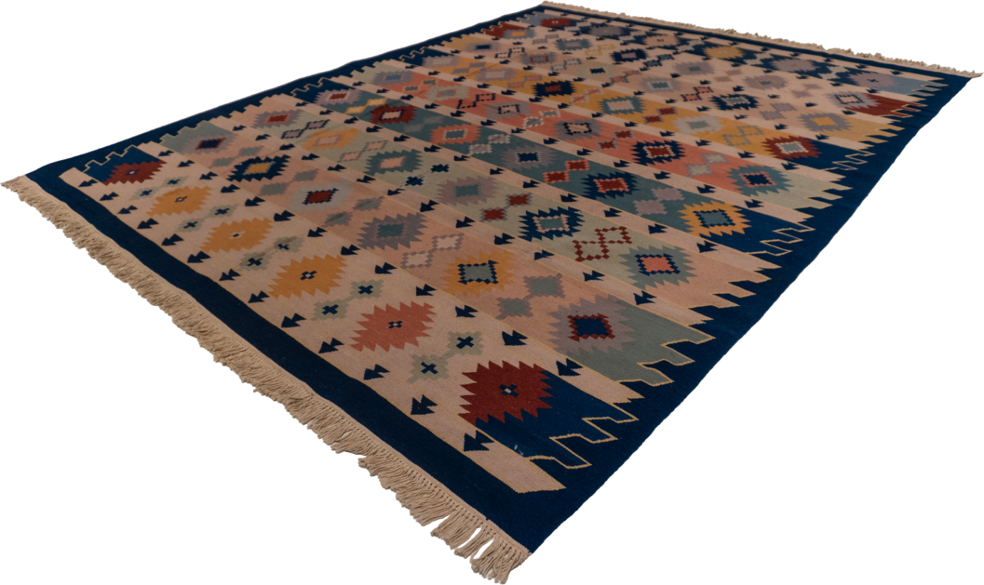 W 8.2 L 10.5 Kilim 100% Wool Hand-Woven Geometric Design - 19296