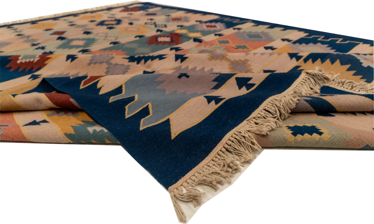 W 8.2 L 10.5 Kilim 100% Wool Hand-Woven Geometric Design - 19296