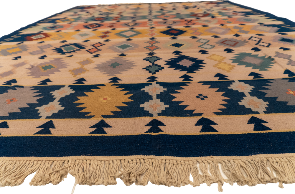 W 8.2 L 10.5 Kilim 100% Wool Hand-Woven Geometric Design - 19296