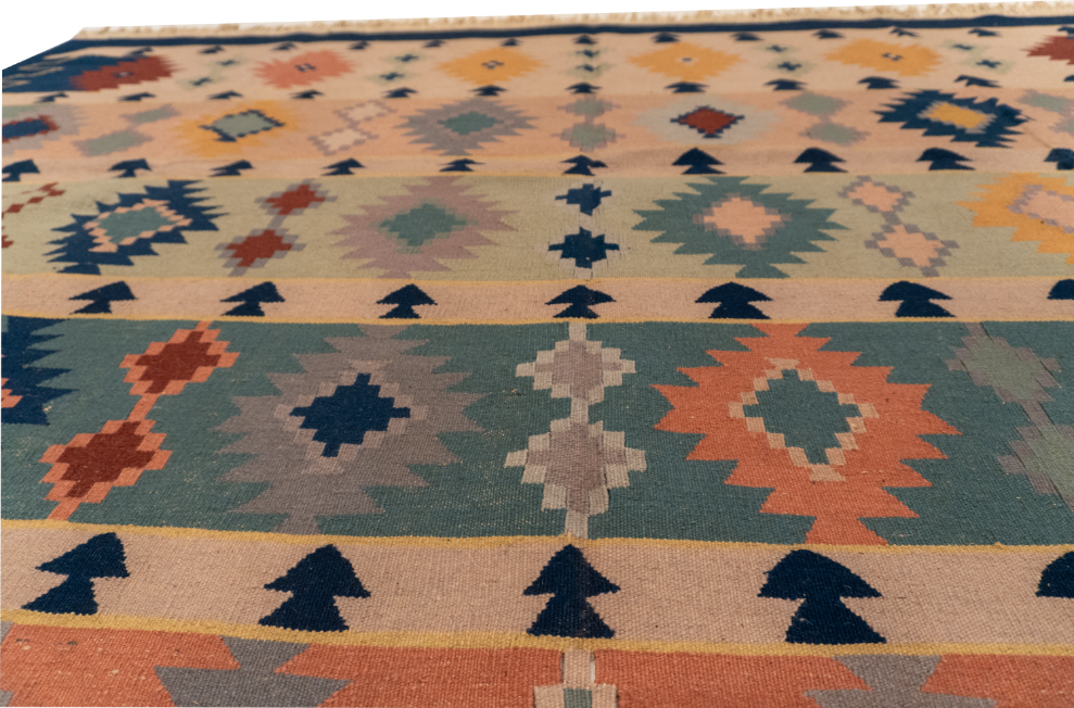 W 8.2 L 10.5 Kilim 100% Wool Hand-Woven Geometric Design - 19296