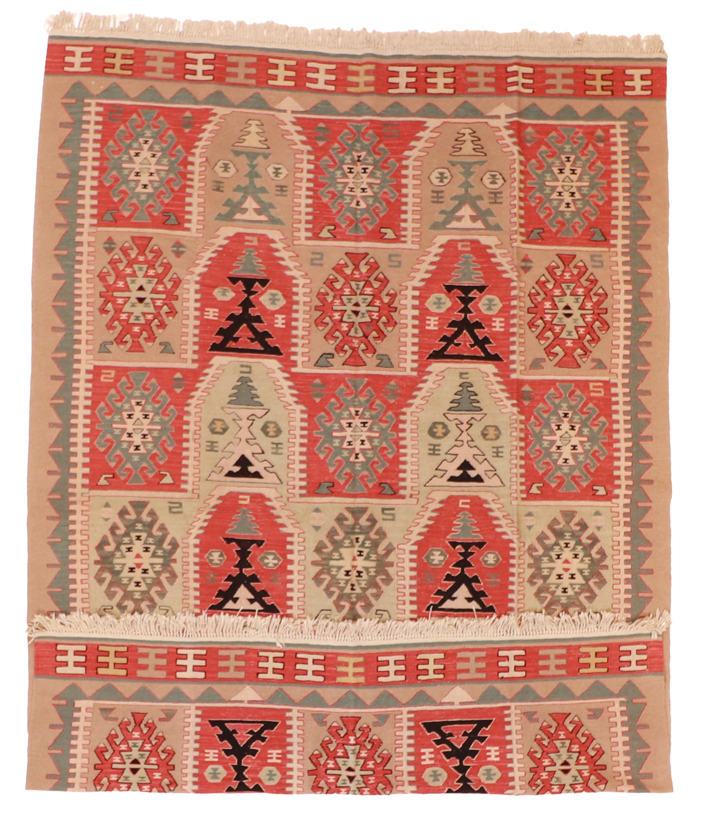W 6.11 L 9.9 Kilim 100% Wool Hand-Woven Geometric Design - 19298