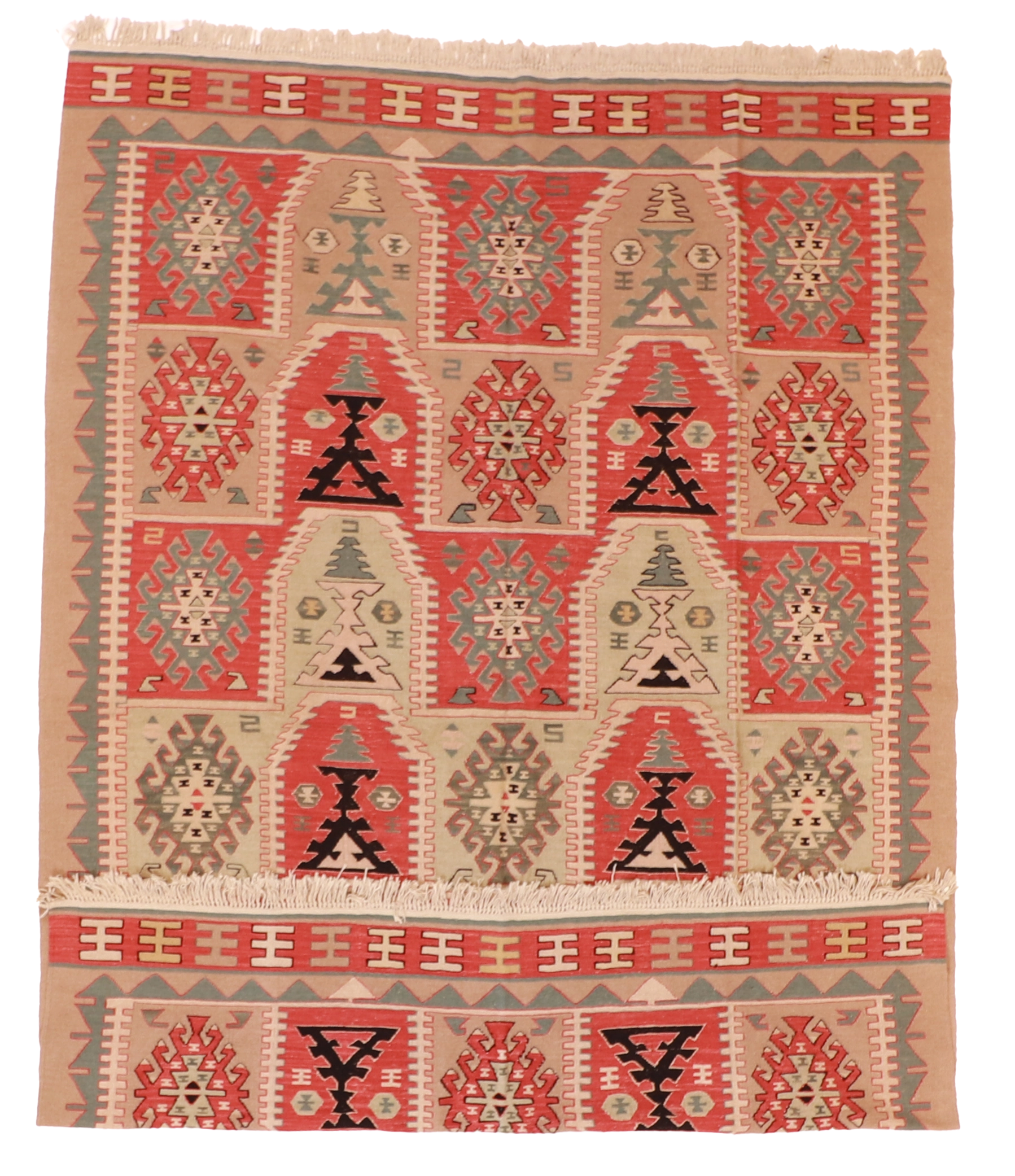 W 6.11 L 9.9 Kilim 100% Wool Hand-Woven Geometric Design - 19298