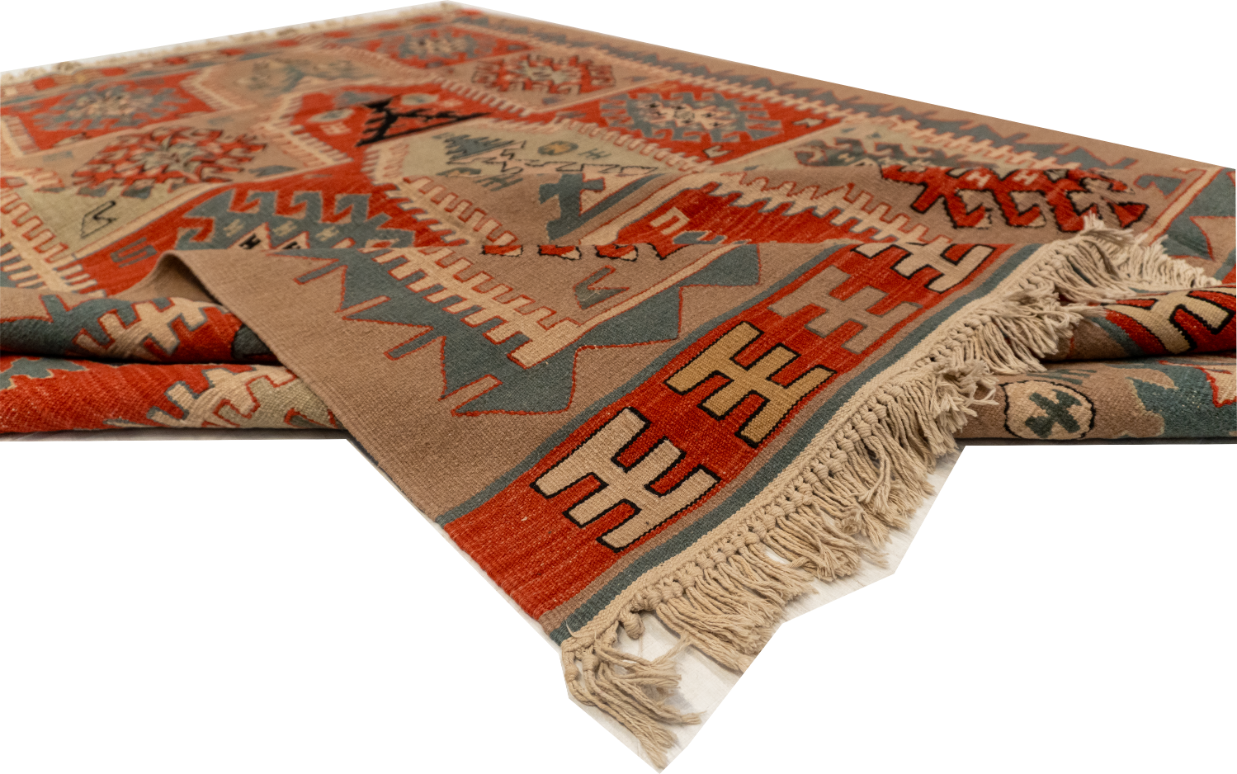 W 6.11 - L 9.9 - Kilim Wool Geometric Rectangle - Finest Hand-Made Quality Wool - 19298