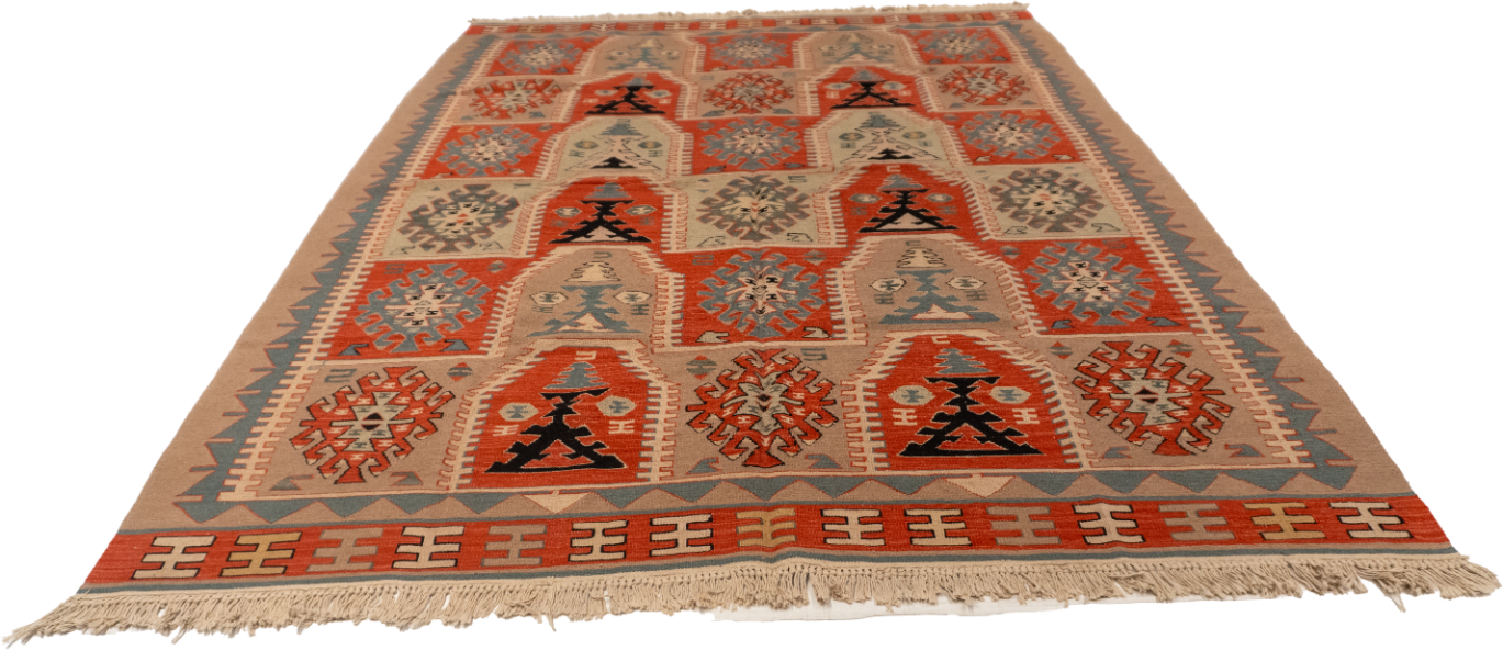 W 6.11 - L 9.9 - Kilim Wool Geometric Rectangle - Finest Hand-Made Quality Wool - 19298
