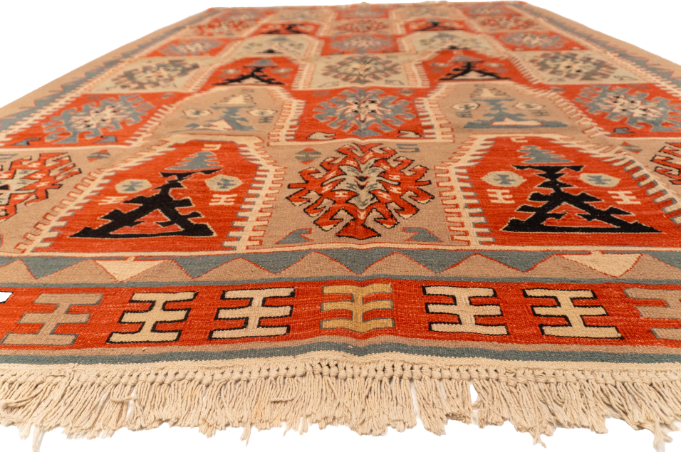 W 6.11 - L 9.9 - Kilim Wool Geometric Rectangle - Finest Hand-Made Quality Wool - 19298