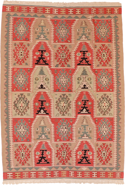 W 6.11 L 9.9 Kilim 100% Wool Hand-Woven Geometric Design - 19298