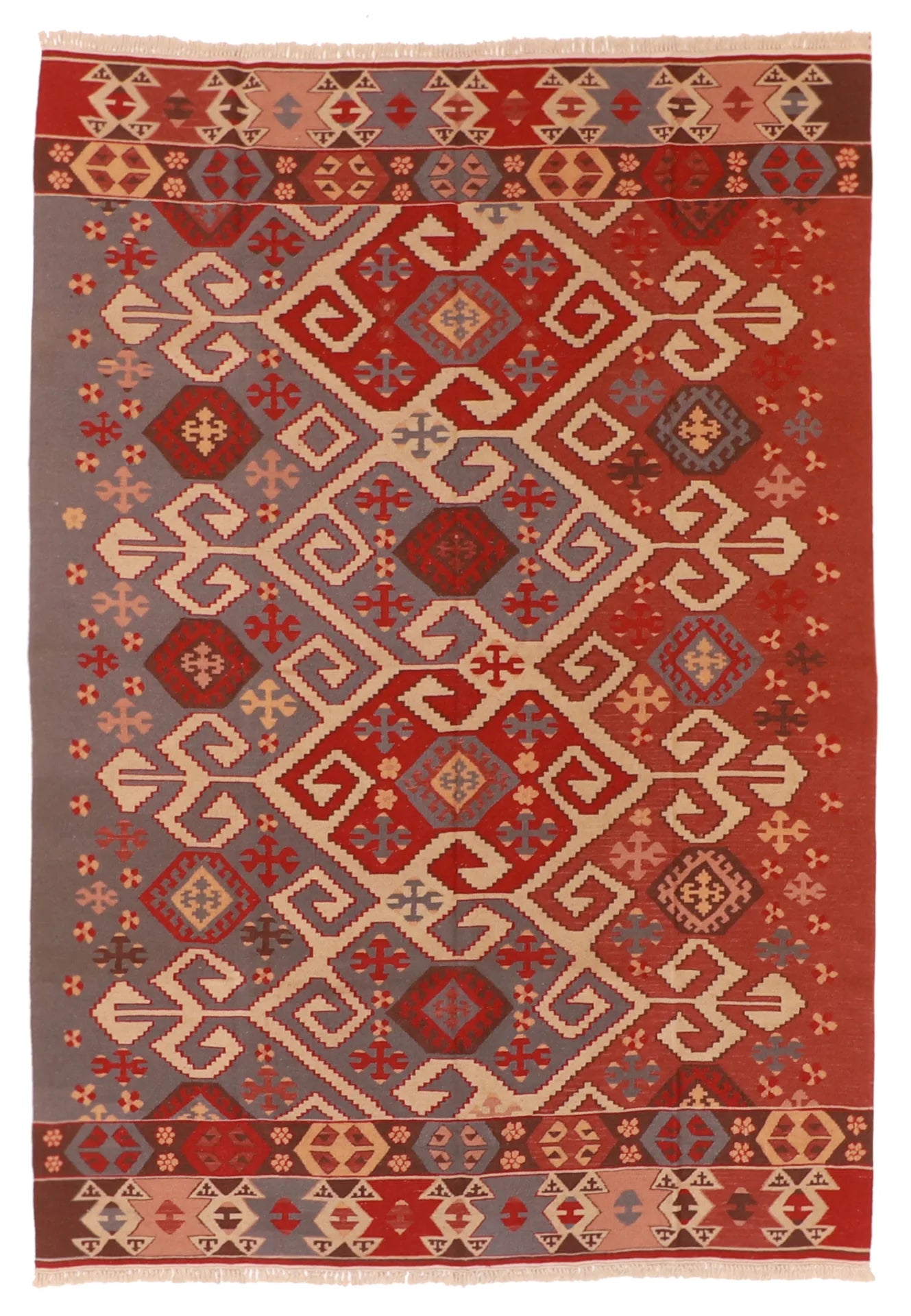 6.2 x 8.11 - Kilim Fine/Wool All Over Rectangle - Finest Hand-Knotted Quality Wool — 19305